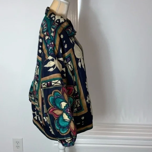 Vintage 90’s Stunt Sports 100% Silk Boho/Southwestern/Aztec Bomber Jacket Sz 2X - Picture 6 of 15